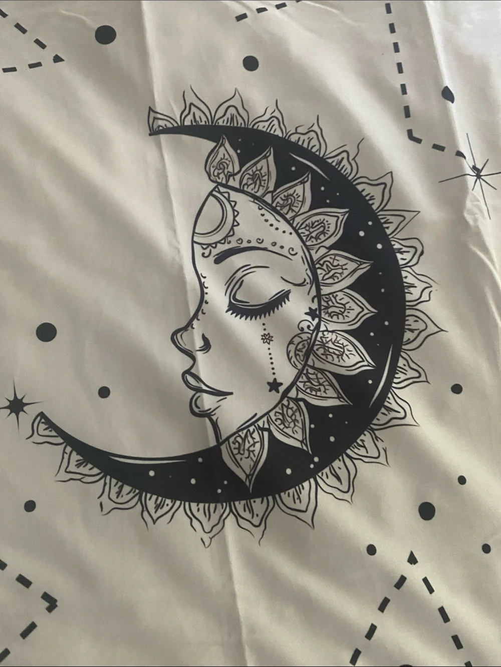 Celestial Moon & Stars Doorway Curtain - Black on White